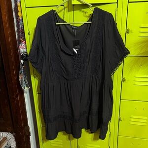 Torrid Black Lace-Trim Blouse